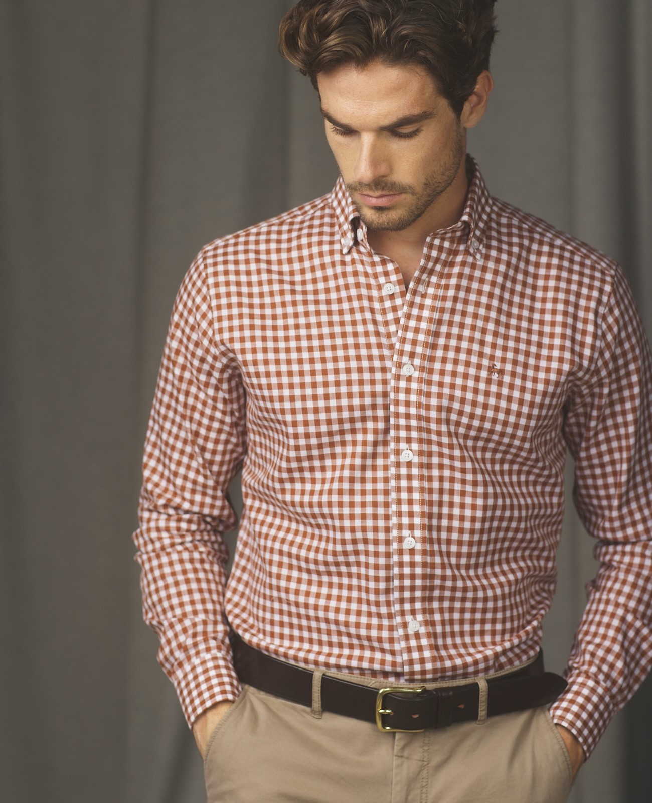 Tullagh Button Down Shirt In Rust Gingham