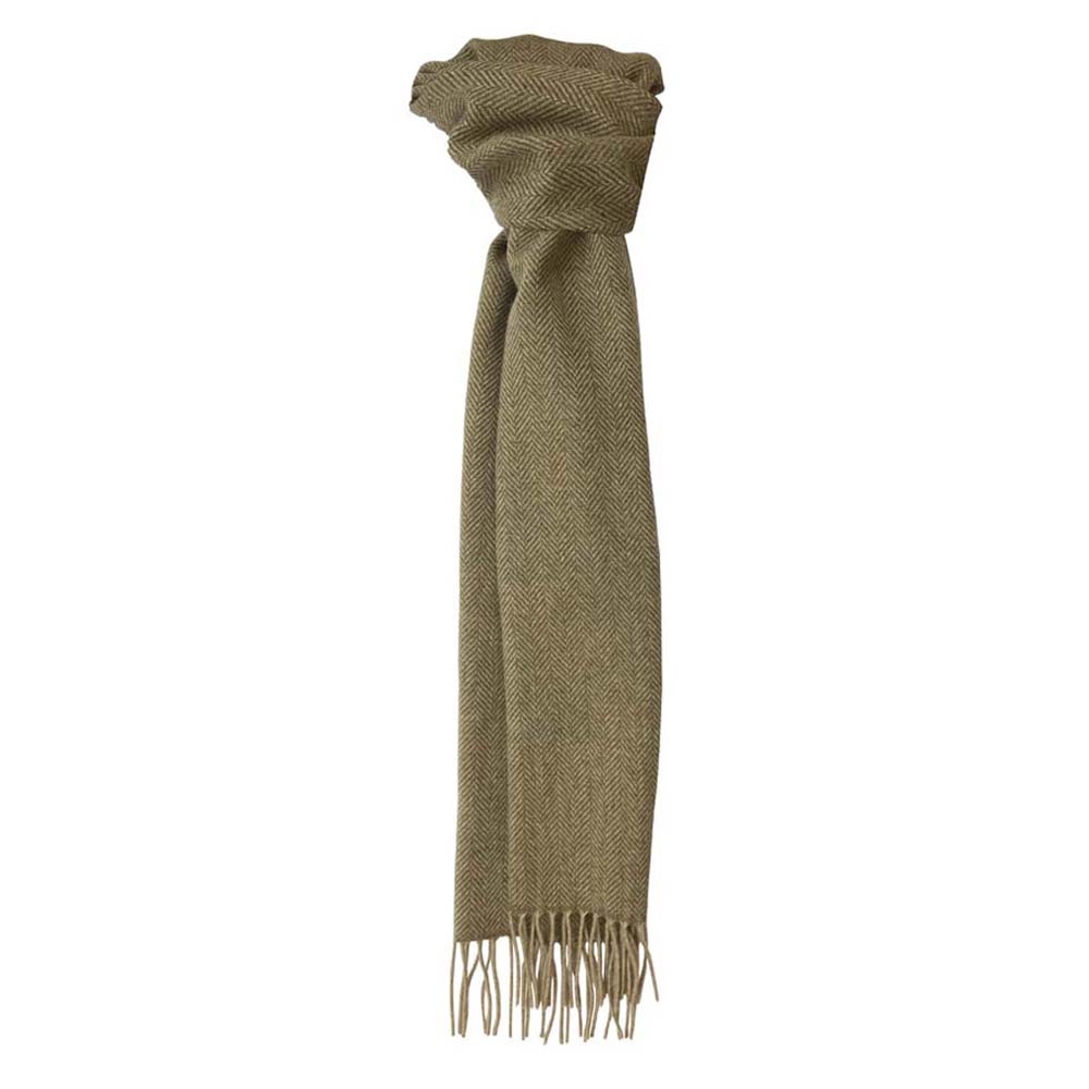 Scarf In Oat & Green Herringbone
