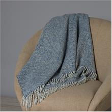 Painterly Herringbone Blue/Cream