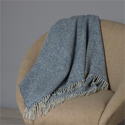 Painterly Herringbone Blue/Cream